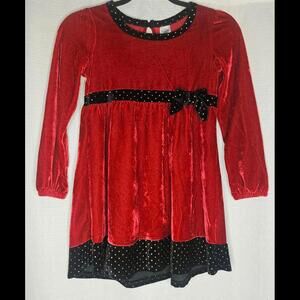 Christmas Holiday Dress Red Velvet Black Bow  Girls Size 7/8